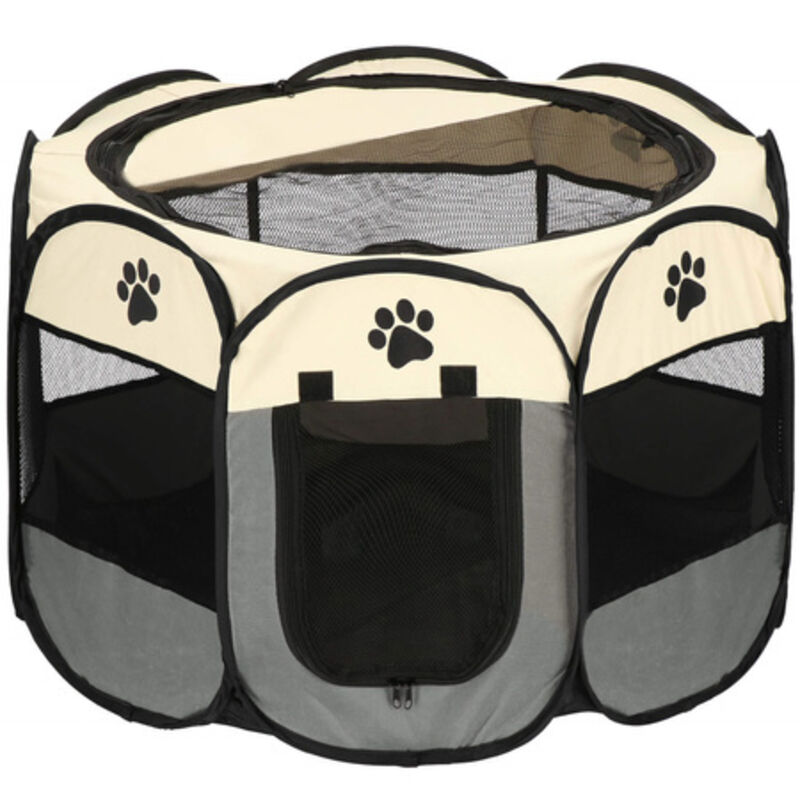 foto del prodotto kennel pieghevole per cane e gatto di 114 cm per la casa beige grigio.