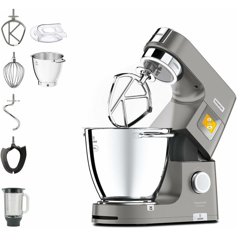foto del prodotto kenwood kwl90.034si impastatrice planetaria titanium chef patissier xl con ciotola easywarm da 7 l, bilancia integrata, potenza 1400w e frullatore,