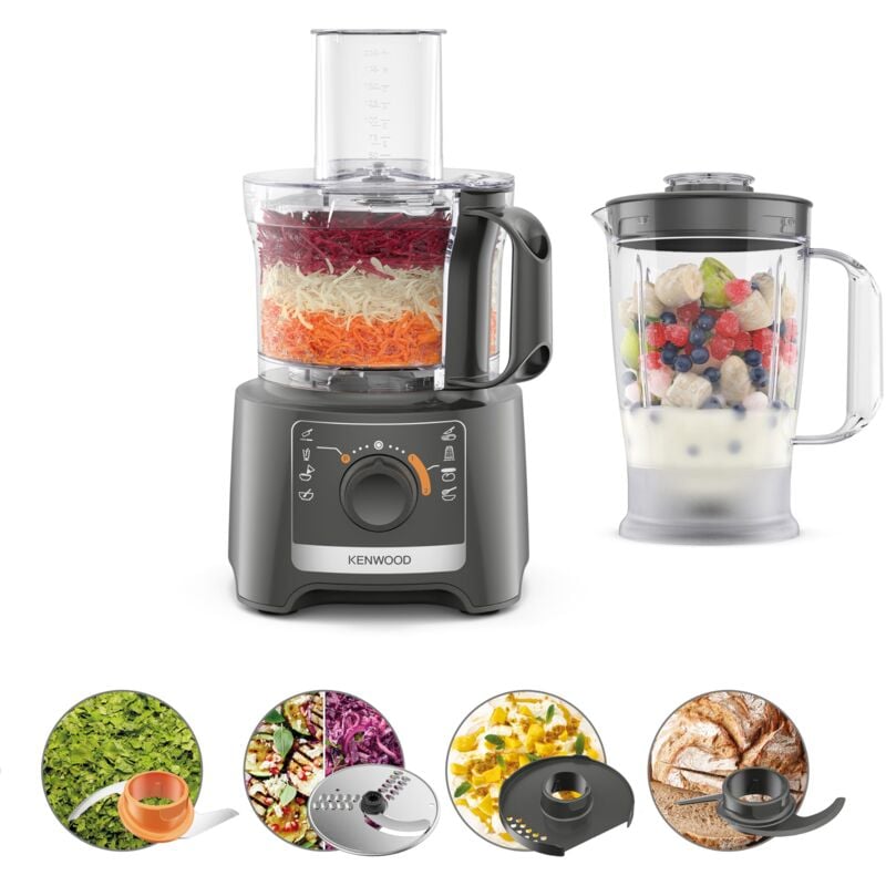 foto del prodotto kenwood multipro compact fdp31.170gy, robot tritatutto da cucina con 2 velocit pulse in dotazione frullatore da 1,2l, ciotola da 2.1l, per
