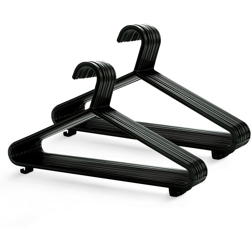foto del prodotto keplin grucce in plastica nero confezione da 25, appendini salvaspazio armadio, appendiabiti robusti con barra per completi e pantaloni e clip,