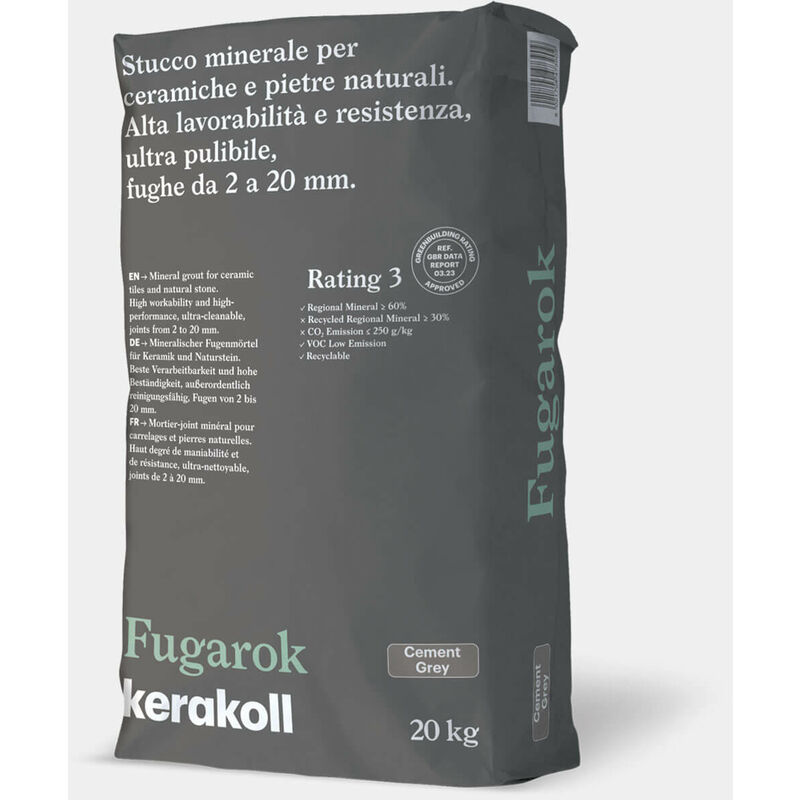 foto del prodotto kerakoll fugarok stucco minerale per ceramiche e pietre naturali 20kg grigio cemento