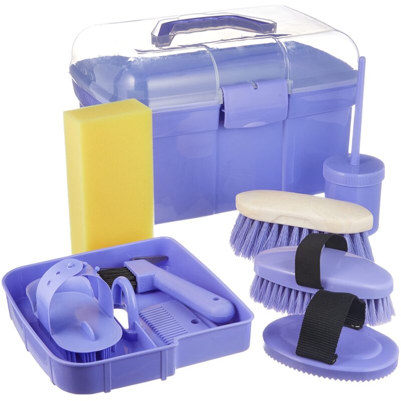 foto del prodotto kerbl scatola da toelettatura riempita per bambini, viola kit per la cura dei cavalli 321765, 8 pezzi confezione da 1 , polipropilene