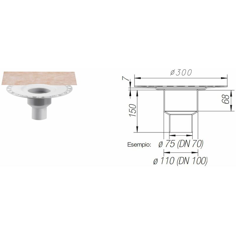 foto del prodotto kerdi drain set scarico vert. dn100 senza sifone
