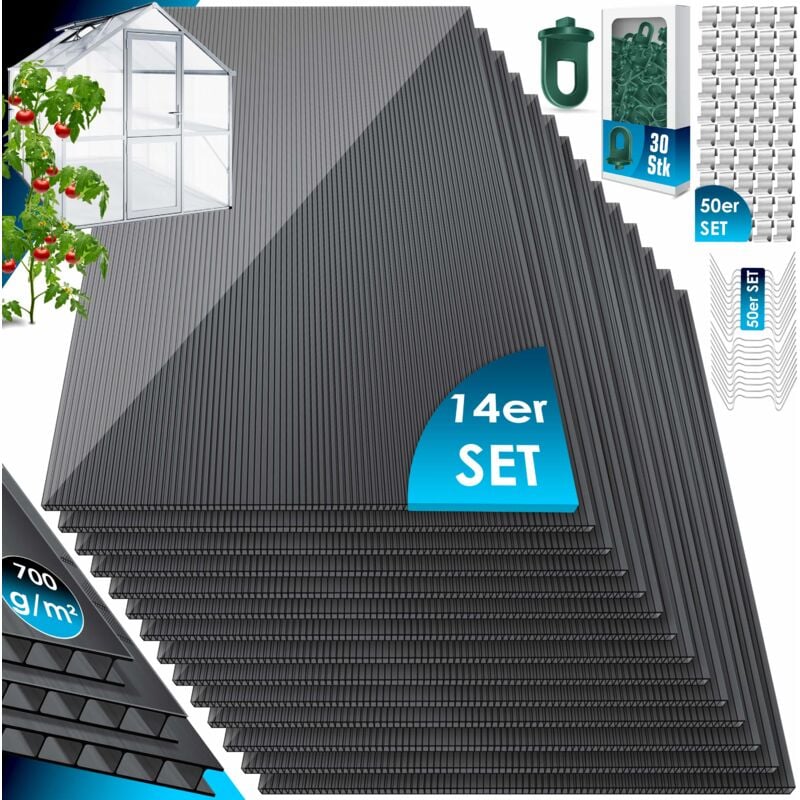 foto del prodotto kesser 14x lastre a doppia parete in policarbonato 4mm 10 25 m lastra a doppia parete 1210x605 50x morsetti 50x z clips lastra per serra a pi 