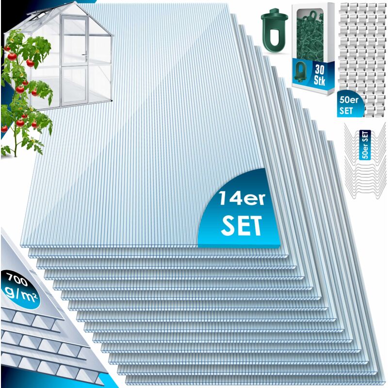 foto del prodotto kesser 14x lastre alveolari in policarbonato 4mm 10 25 m lastre alveolari 1210x605 50x morsetti 50x z clips lastre per serre a parete multipla