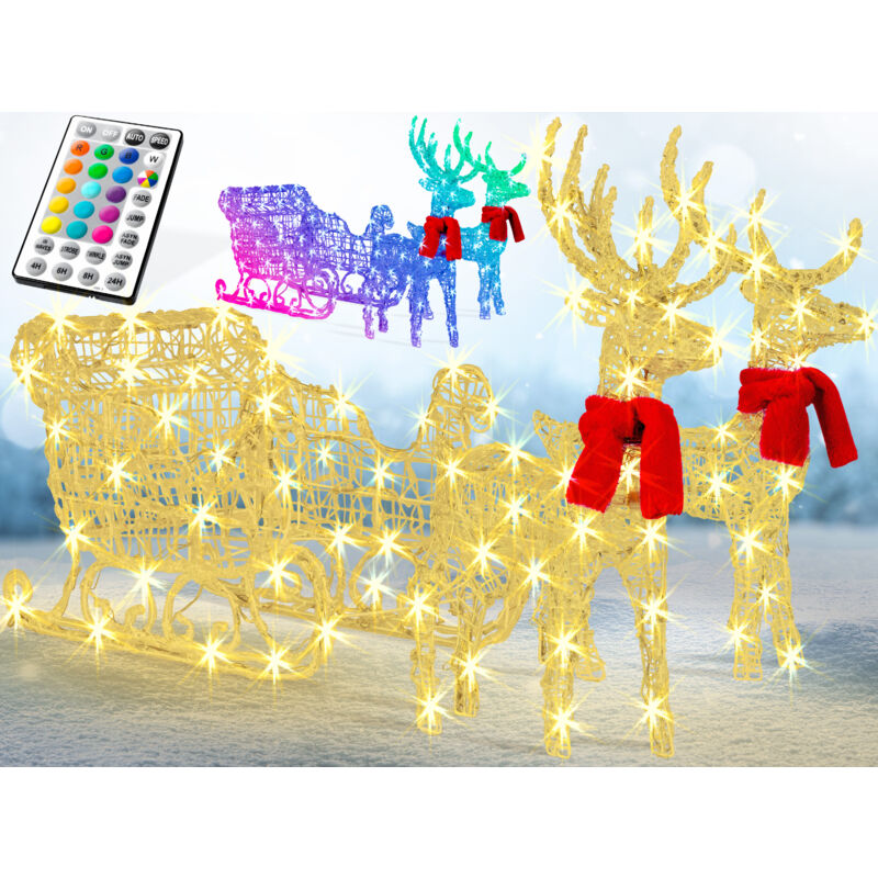 foto del prodotto kesser 240 led renna con slitta bianca timer luci di natale per decorazioni natalizie da interno ed esterno colorato, led rgb