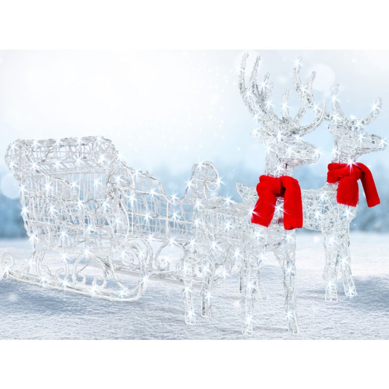 foto del prodotto kesser 240 led renna con slitta luci di natale a timer bianco per esterni e interni figura di natale decorazione di natale bianco, bianco led