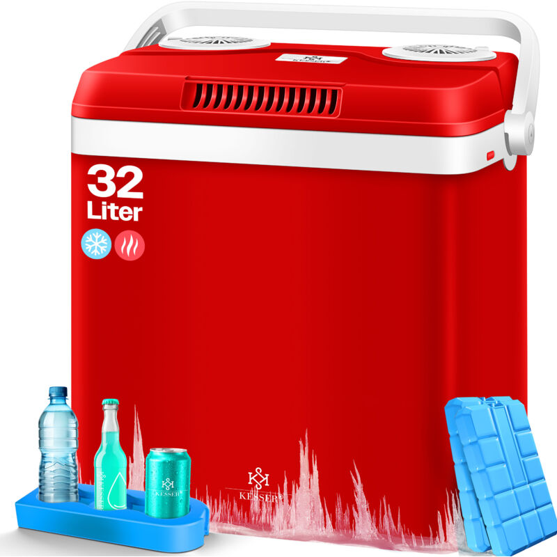 foto del prodotto kesser 32 l cool box 12v 230v plug mini frigo scaldino termoelettrico 32 litri rosso