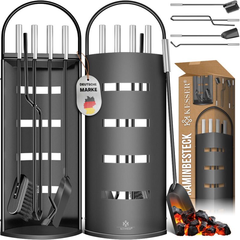 foto del prodotto kesser accessori per caminetto set da 5 pezzi design moderno rivestito set da caminetto di alta qualit composto da 5 pezzi scopa pala poker nero