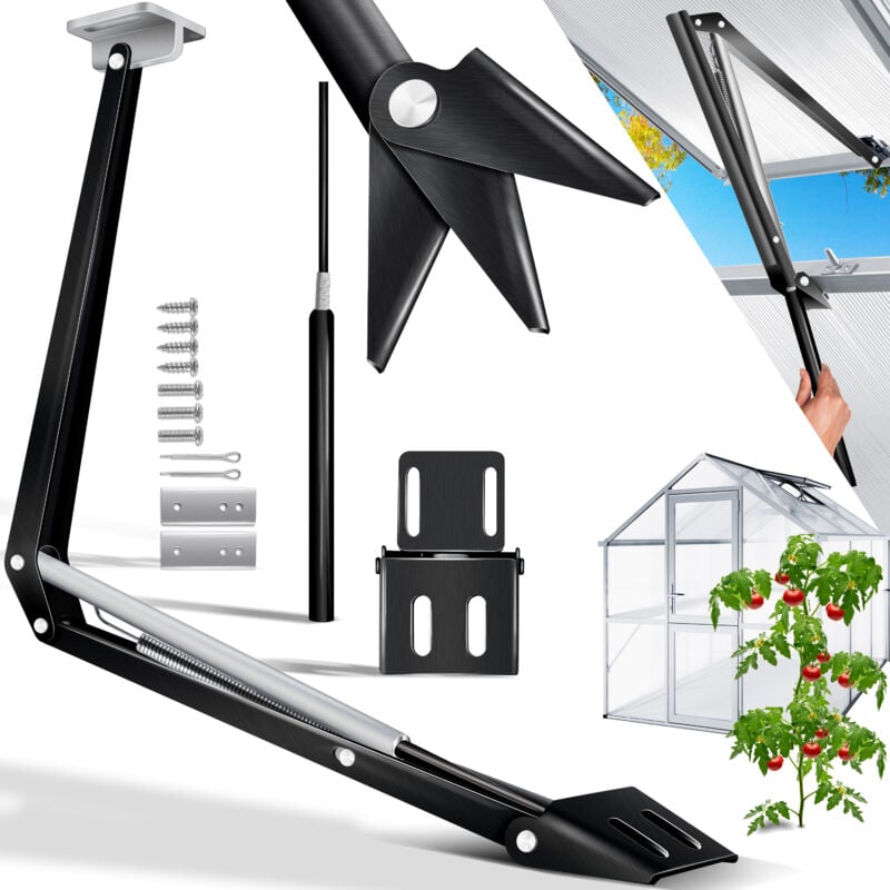 foto del prodotto kesser - apri-finestra automatico per serra 7,5 kg di forza di sollevamento 45 cm di altezza di apertura angolo di apertura continuo apri-finestra automatico di apertura e chiusura 1x nero