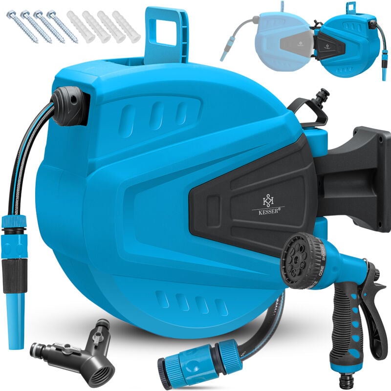 foto del prodotto kesser avvolgitubo avvolgitubo per acqua incl. distributore a 2 vie doccia multimano avvolgitubo per acqua automatico orientabile a 180 supporto