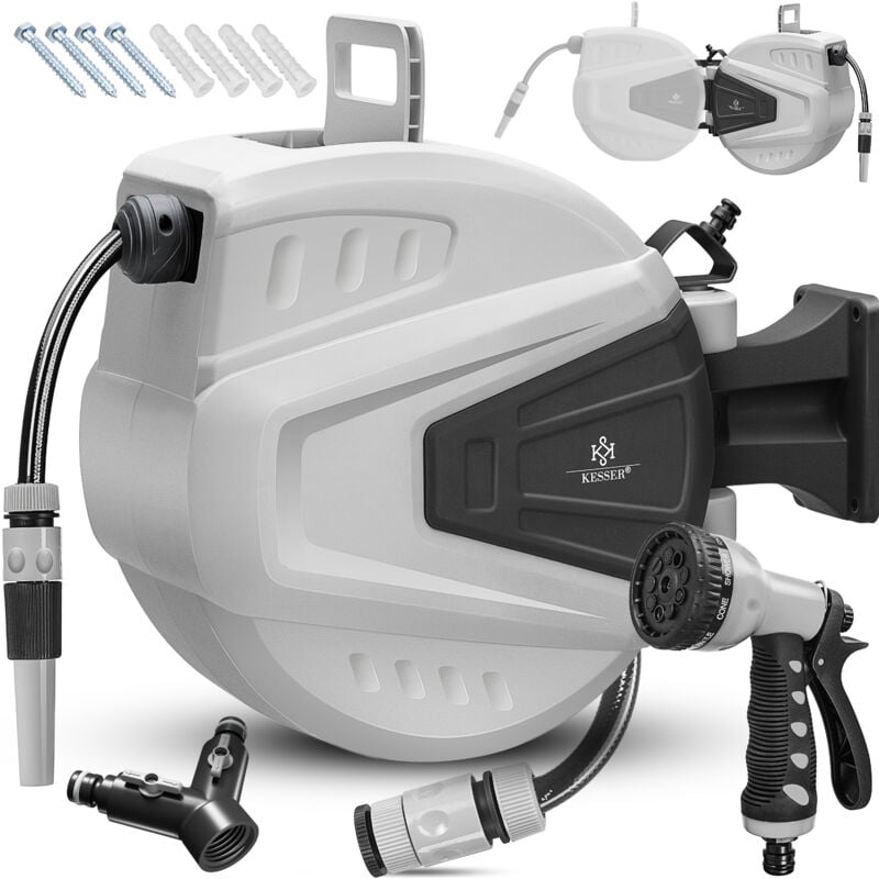 foto del prodotto kesser avvolgitubo avvolgitubo per acqua incl. distributore a 2 vie doccia multimano avvolgitubo per acqua automatico orientabile a 180 supporto