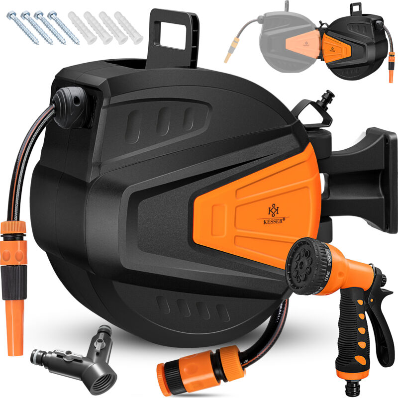 foto del prodotto kesser avvolgitubo avvolgitubo per acqua incl. distributore a 2 vie doccia multimano avvolgitubo per acqua automatico orientabile a 180 supporto