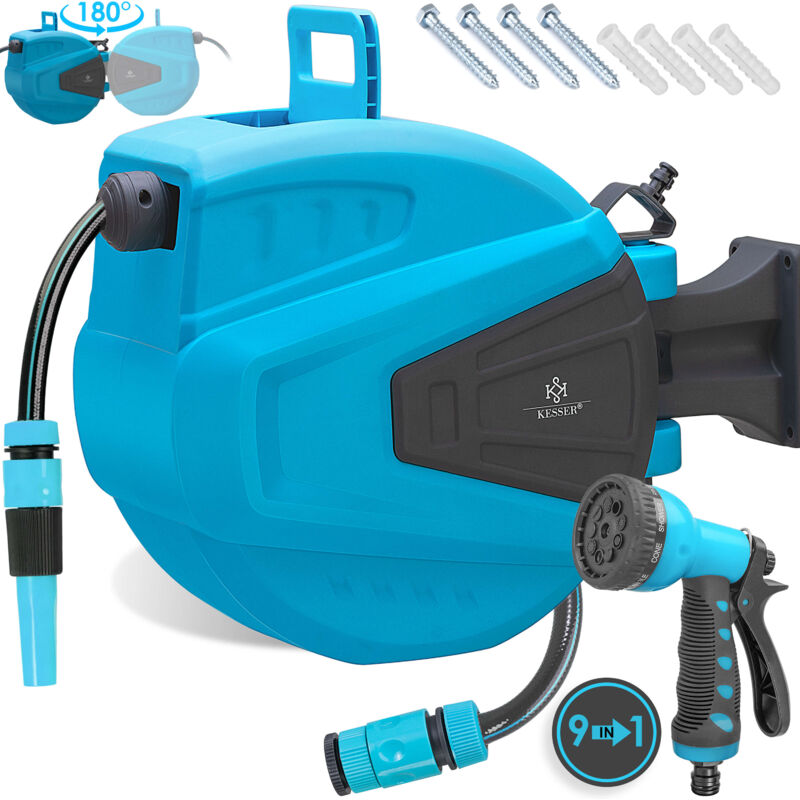 foto del prodotto kesser avvolgitubo avvolgitubo per acqua incl. distributore a 2 vie doccia multimano avvolgitubo per acqua automatico orientabile a 180 supporto