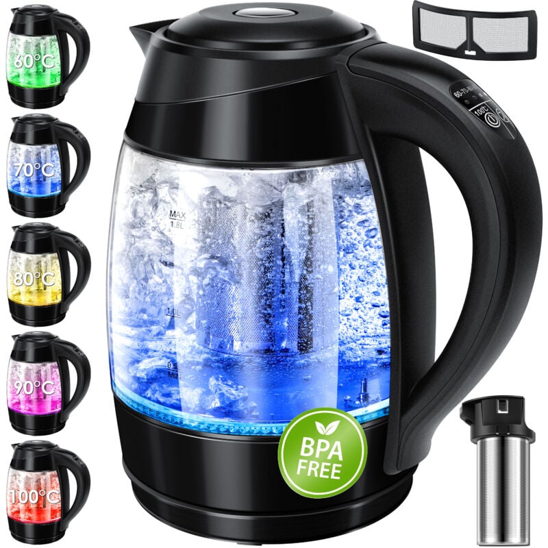 foto del prodotto kesser bollitore da 1,8 l in acciaio inox 2200 w in vetro funzione scaldavivande nero nero