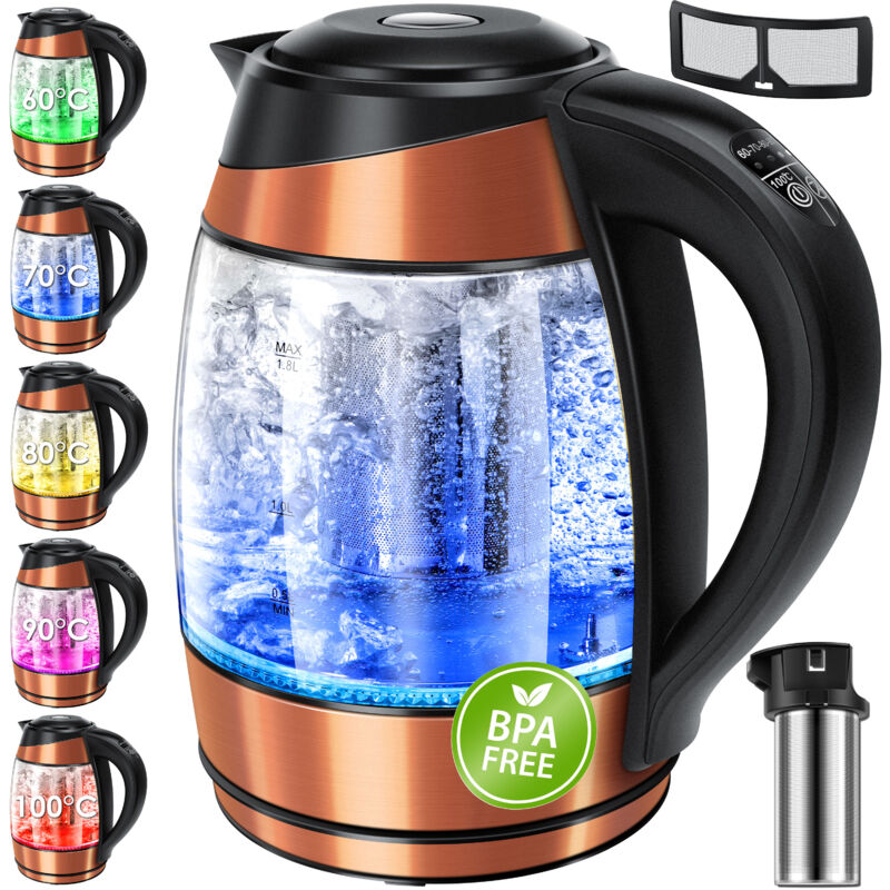 foto del prodotto kesser bollitore da 1,8l in acciaio inox 2200w funzione scaldavivande in vetro rame