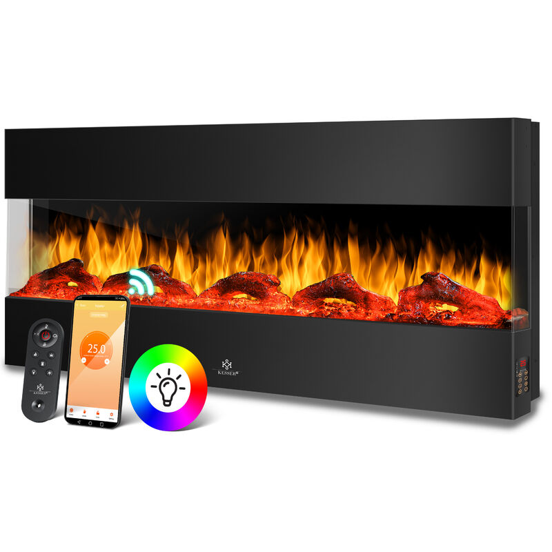 foto del prodotto kesser caminetto elettrico a parete caminetto elettrico 3d con riscaldamento 9 modalit di colore effetto fiamma led 900 1800 w caminetto a parete e