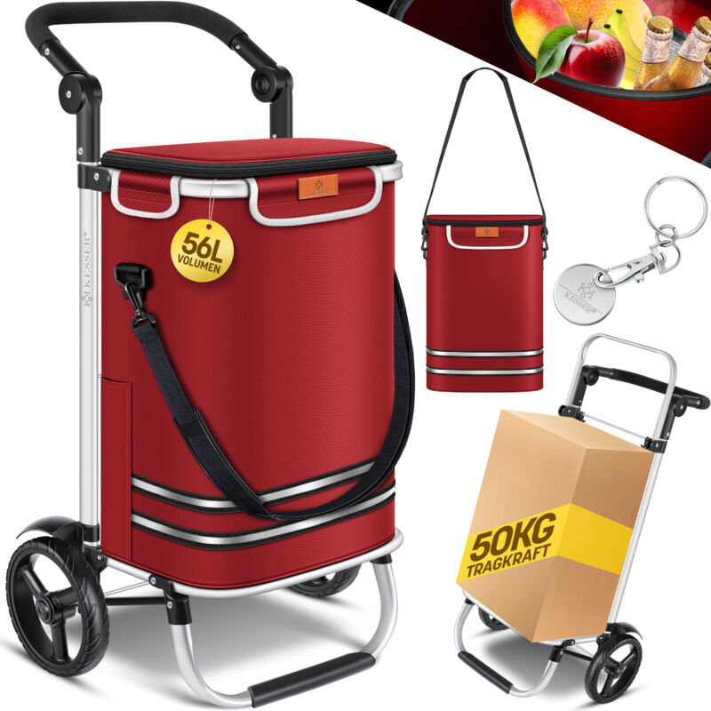 foto del prodotto kesser carrello spesa pieghevole con capacit di 56 l e portata fino a 50 kg carrello spesa e borsa a tracolla 3in5 rosso bordeaux