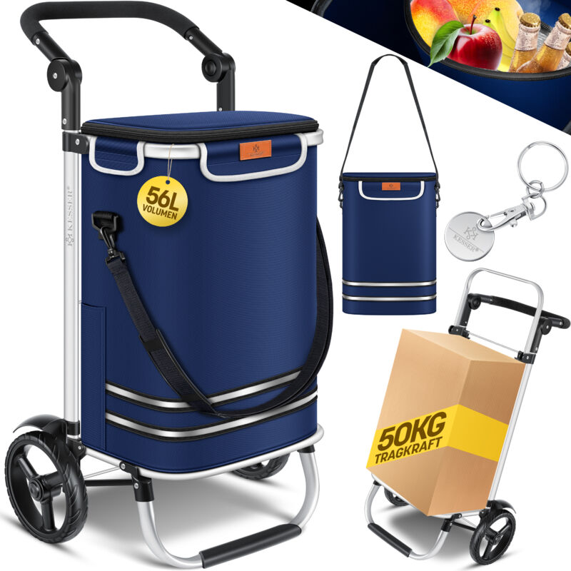 foto del prodotto kesser carrello spesa pieghevole con capacit di 56 l e portata fino a 50 kg carrello spesa e borsa a tracolla 3in6 blu navy