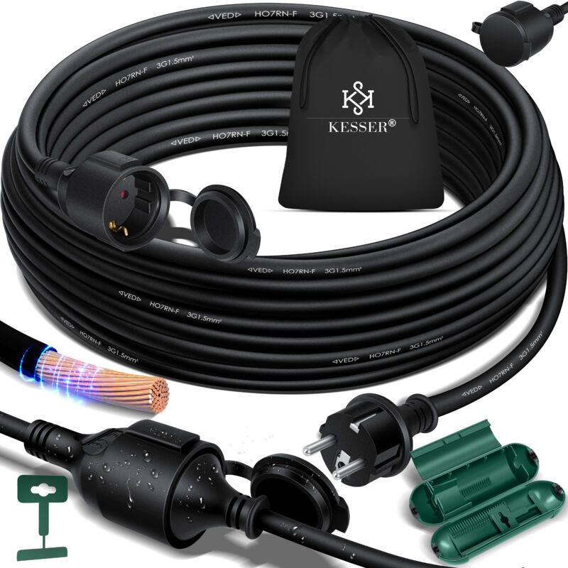 foto del prodotto kesser cavo di prolunga con cappuccio di protezione per esterni per uso interno esterno cavo di alimentazione supplementare 230 v ip44 con
