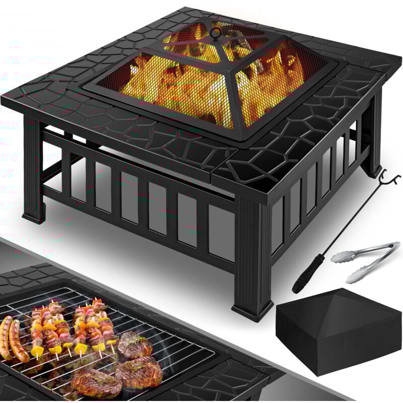 foto del prodotto kesser fire pit con griglia e pinze per grigliare ciotola da fuoco 82x82x50cm 3in1 multifunctional fire pit for heating bbq grill garden terrace
