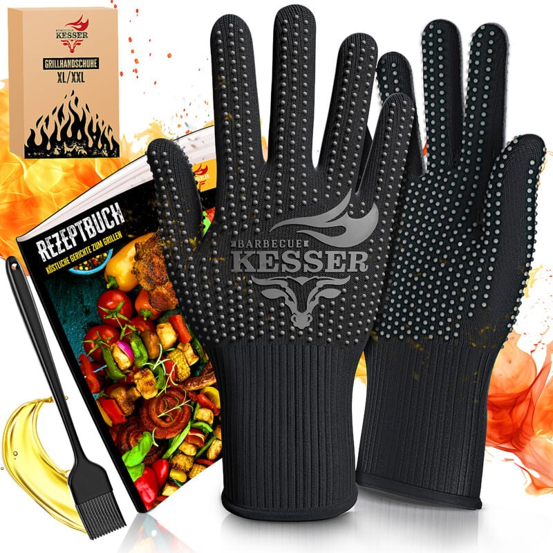 foto del prodotto kesser guanti da barbecue resistenti al calore fino a 500 guanti da forno traspiranti guanti da padella in tessuto aramidico nero antracite,