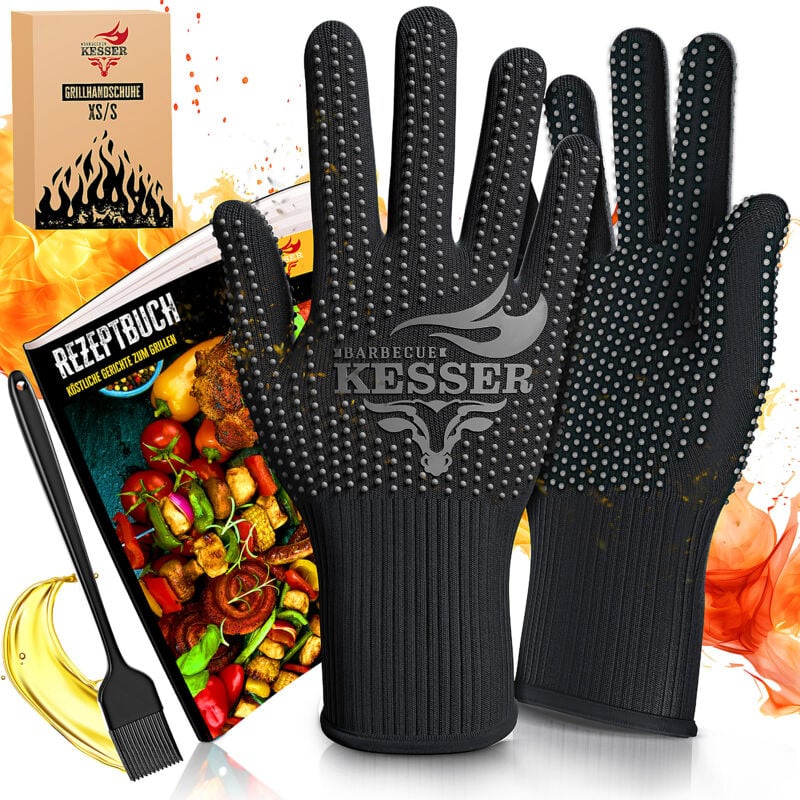 foto del prodotto kesser guanti da barbecue resistenti al calore fino a 500 guanti da forno traspiranti guanti da padella in tessuto aramidico nero antracite, xs s