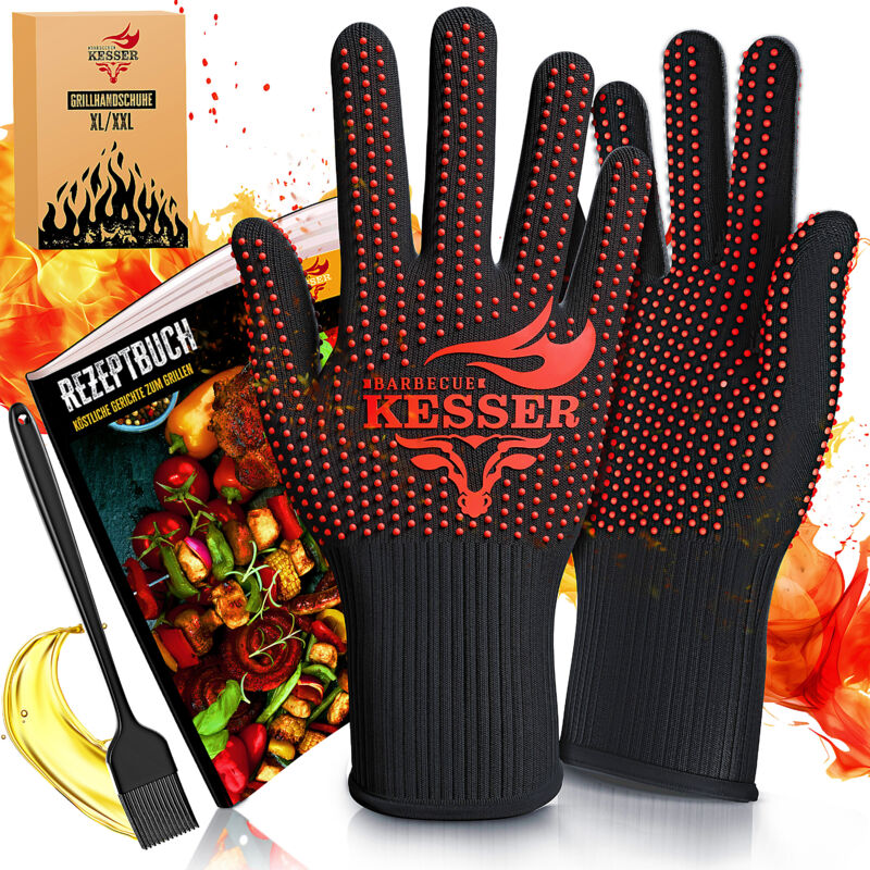 foto del prodotto kesser guanti da barbecue resistenti al calore fino a 500 guanti da forno traspiranti guanti da padella in tessuto aramidico nero rosso, xl xxl