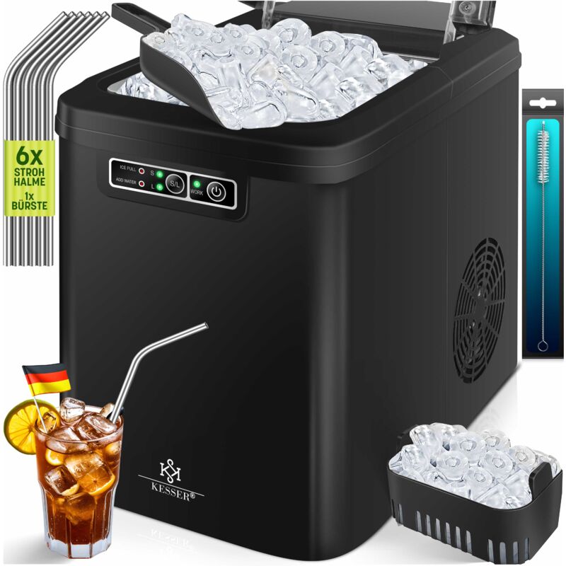 foto del prodotto kesser ice cube maker ice maker in acciaio inox ice maker 12 kg 24 h preparazione in 7 minuti serbatoio dell acqua da 2,2 litri 2 formati di