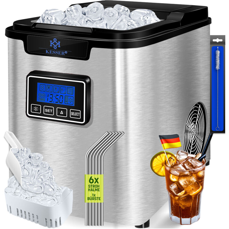 foto del prodotto kesser ice cube maker macchina per cubetti di ghiaccio in acciaio inox 150w ice maker 12 kg 24 h 3 formati di cubetti preparazione in 6 min