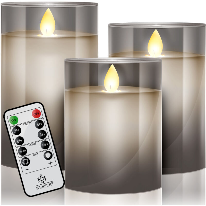 foto del prodotto kesser led candele set di 3 candele senza fiamma con telecomando timer funzione timer dimmer candela di cera reale 10cm 12,5cm 15cm alta realistico