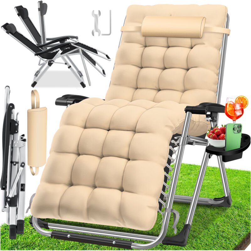foto del prodotto kesser lettino prendisole pieghevole con portabicchieri sedia da giardino con cuscino sdraio lettino da giardino extra large schienale regolabile