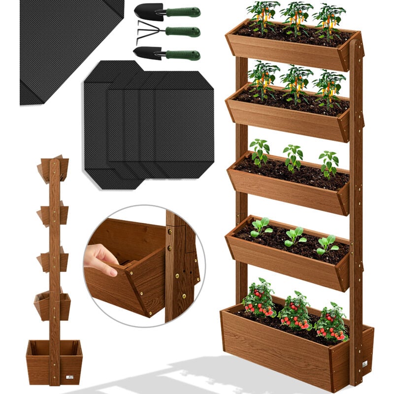 foto del prodotto kesser - letto rialzato con gradini premium fioriera fioriera scale per piantare - orto letto erbe fioriera vasca telaio freddo fioriera letto fioriera marrone / 5 gradini