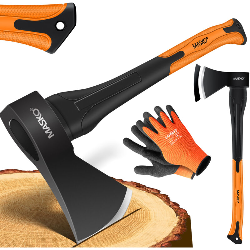foto del prodotto kesser masko ascia da spacco, manico in fiberglass guanti, gli strumenti perfetti per il giardino e la foresta, universali, robusti,