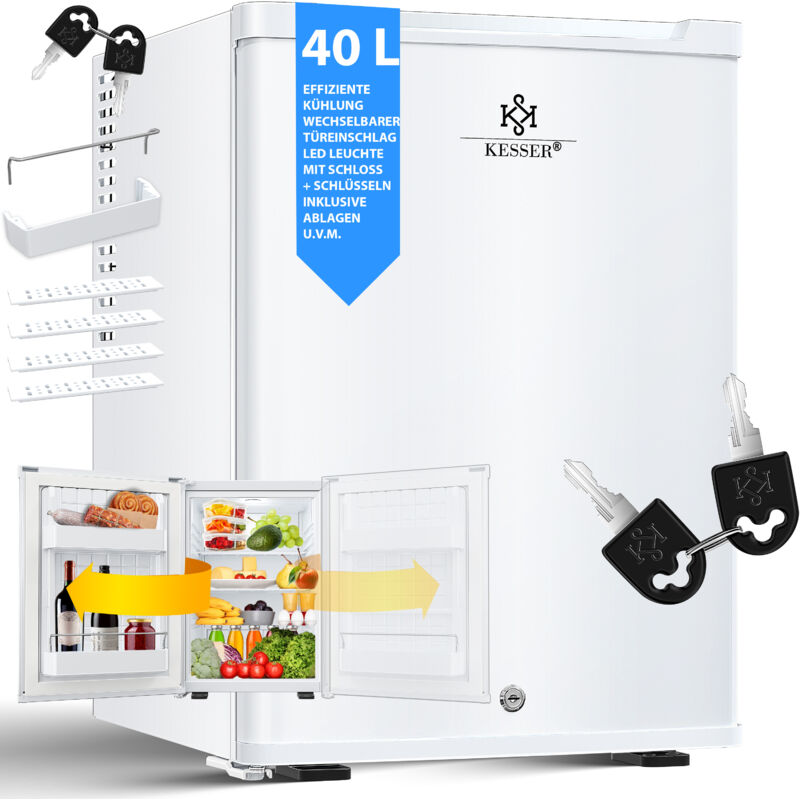 foto del prodotto kesser mini frigorifero con serratura minibar capacit 40 litri silenzio 22db chiusura a chiave cerniera porta intercambiabile circa 4 16 c bianco