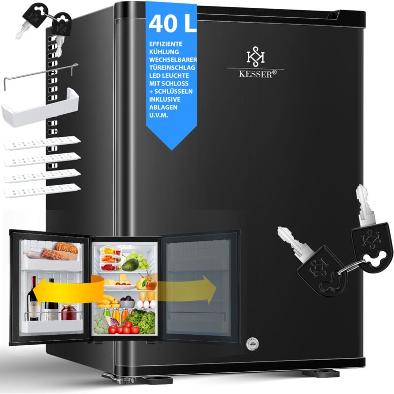 foto del prodotto kesser mini frigorifero con serratura minibar capacit 40 litri silenzio 22db chiusura a chiave cerniera porta intercambiabile circa 4 16 c nero