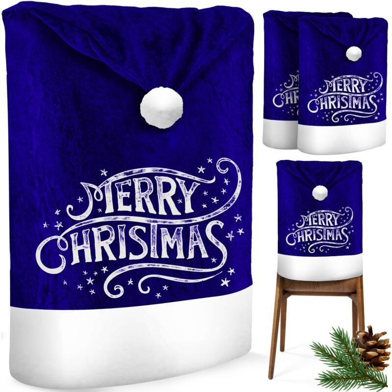 foto del prodotto kesser - premium set coprisedia natalizio coprisedia cappello di babbo natale decorazione natalizia per sedie slipcovers blu / bianco / 2 pezzi - buon natale