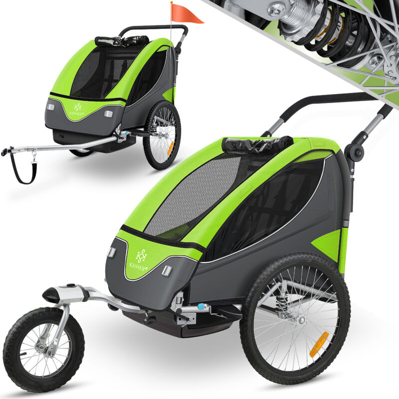 foto del prodotto kesser rimorchio per bambini rimorchio per biciclette girevole a 360 con sospensione 2in1 funzione jogger rimorchio per bambini imbracatura a 5