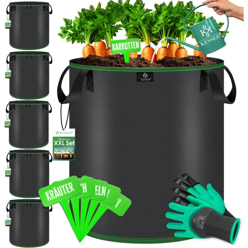 foto del prodotto kesser sacco da coltivazione 20 litri 5 in tessuto con etichette, finestra e manici perfetto per verdure, fiori e frutta nero