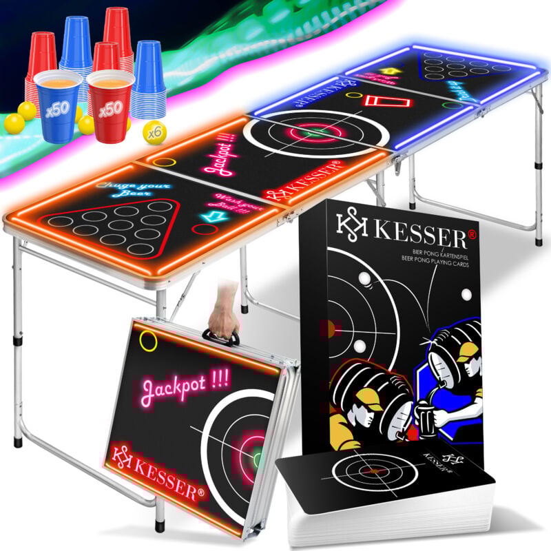 foto del prodotto kesser set da tavolo beer pong con gioco di carte per bere incl. 100 bicchieri 50 rossi e 50 blu 6 palline regole party games tavolo