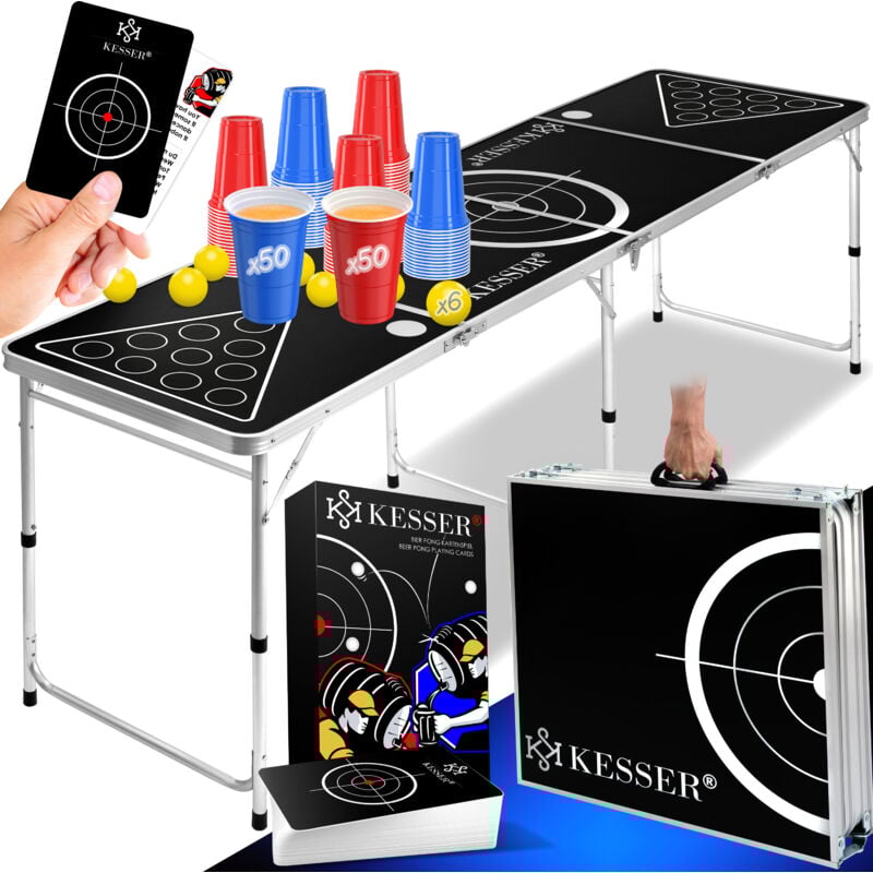 foto del prodotto kesser set da tavolo per birra pong con gioco di carte incl. 100 bicchieri 50 rossi e 50 blu 6 palline regole tavolo per giochi di partito