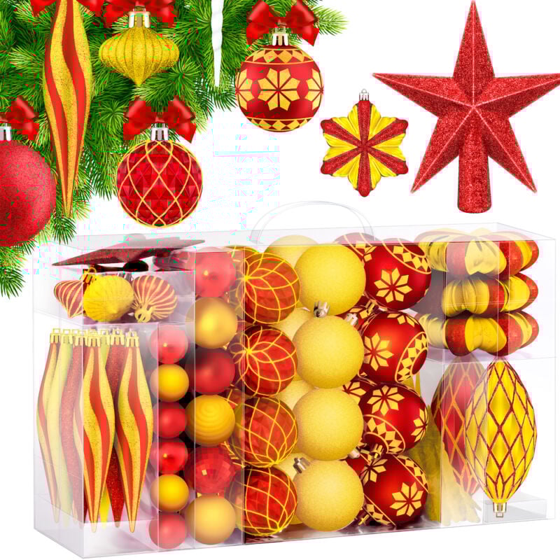 foto del prodotto kesser set di 105 pezzi con ciondolo per albero baubles di natale in plastica infrangibile con scatola di baubles di natale in plastica per albero
