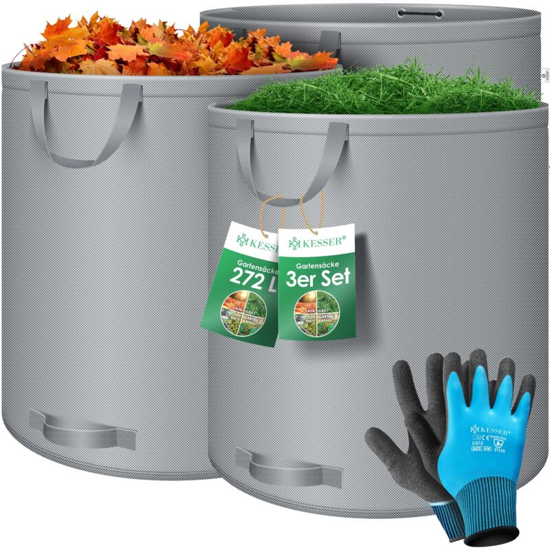 foto del prodotto kesser set di sacchi da giardino sacco per foglie e rifiuti da giardino incl. guanti 4 manici autoportanti robusto e pieghevole sacchi per