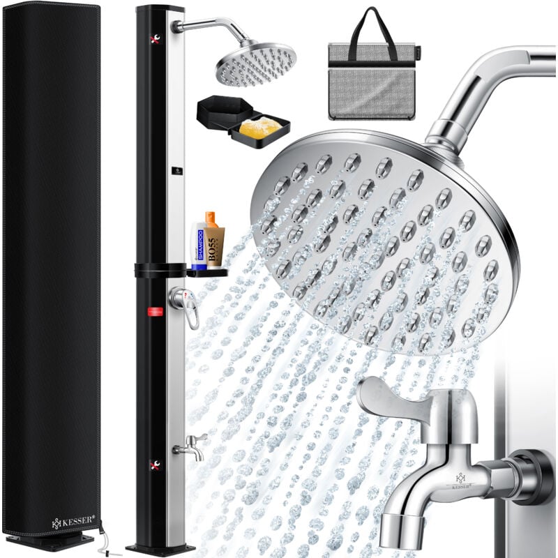 foto del prodotto kesser - solar shower 35 litri doccia solare da giardino + piatto doccia in metallo acqua calda max. 60°c senza alimentazione elettrica doccia da piscina da campeggio nero / argento
