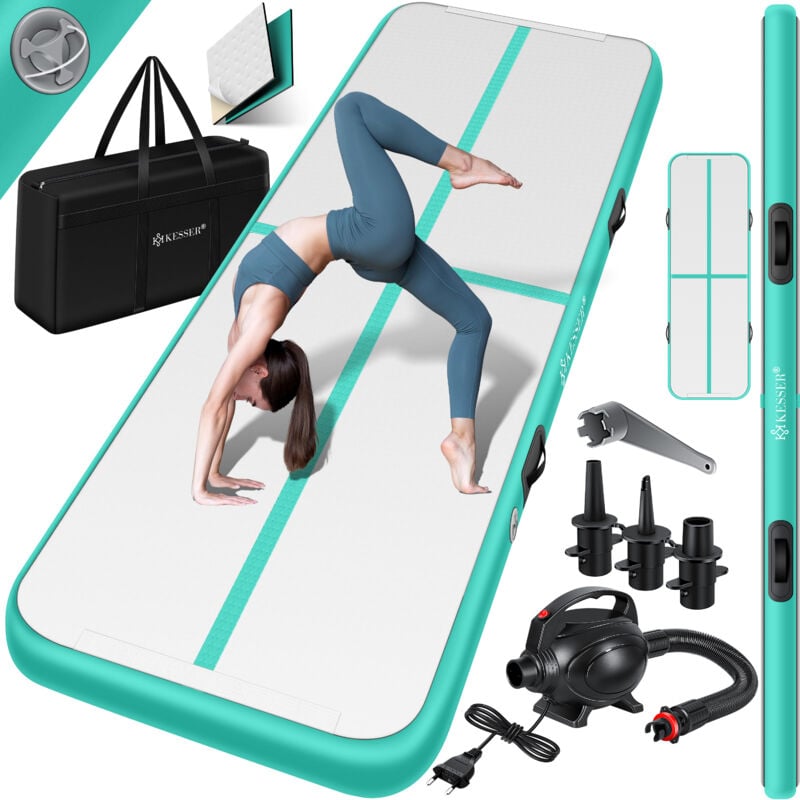 foto del prodotto kesser tappeto da ginnastica gonfiabile airtrack fitness mat 3 4 5 6m incl. borsa per il trasporto e pompa d aria elettrica yoga mat tumbling mat