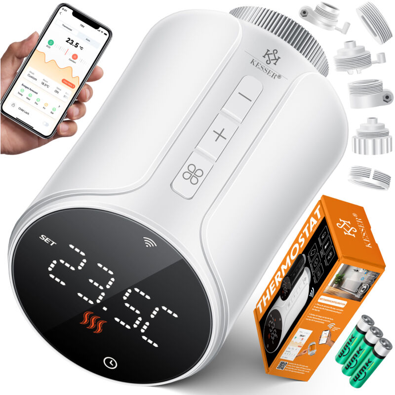 foto del prodotto kesser termostato per radiatori wifi termostato per riscaldamento wlan con smart home app di controllo alexa, google assistant con 6 valvole per