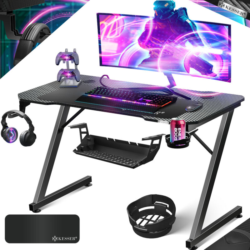foto del prodotto kesser ultimate gaming desk scrivania da gioco con telaio a z e portabicchieri gancio per cuffie scrivania per computer scrivania per pc scrivania