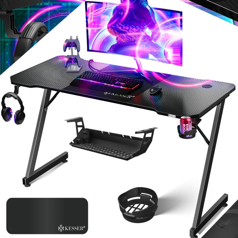 foto del prodotto kesser ultimate gaming desk scrivania da gioco con telaio a z e portabicchieri gancio per cuffie scrivania per computer scrivania per pc scrivania