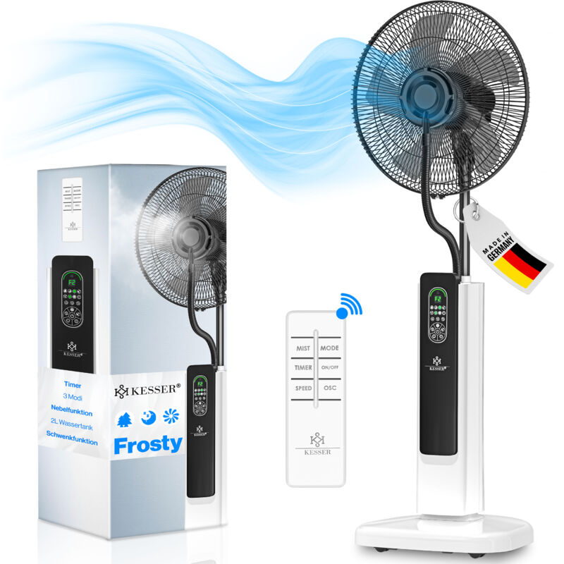foto del prodotto kesser ventilatore a piantana frosty con acqua raffreddamento ad ultrasuoni con nebulizzazione ad acqua incluso telecomando funzione timer