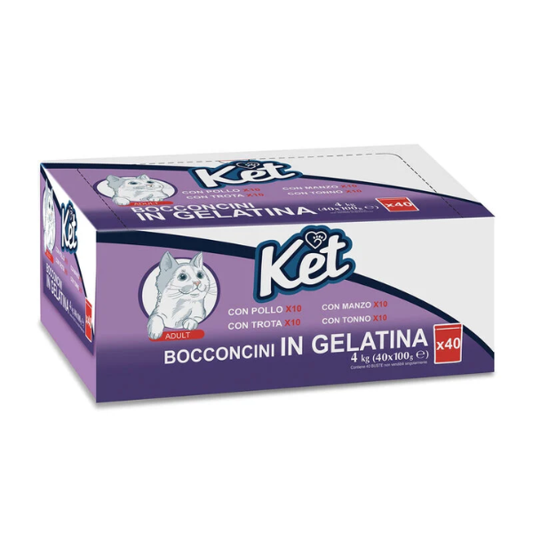 foto del prodotto ket adult bocconcini in gelatina multipack 40x100 gr multigusto 1 ordine scegli lo sconto bzr5 bzr20 200 punti fedelt 